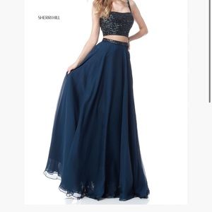 Sherri Hill Navy 2 Piece Sequin Gown